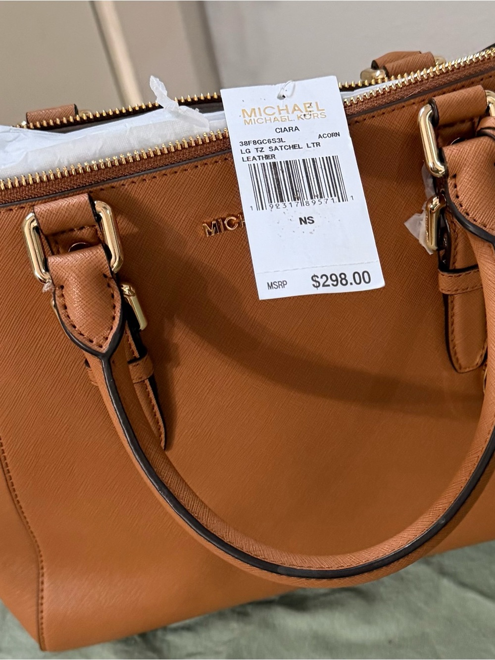 NWT Michael Kors Ciara Large Acorn Leather Satchel Bag